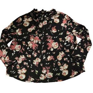 Bonpoint Girls Black Floral Ruffle Collar Long Sleeve Cotton Blouse Size 4